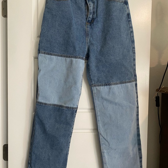 SHEIN Denim - SHEIN Blue Patchwork Barrel Boyfriend Jeans